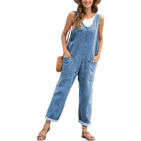 GREAIDEA High Roller Denim Jumpsuits for Women Casual Sleeveless Loose Baggy - Picture 4 of 9